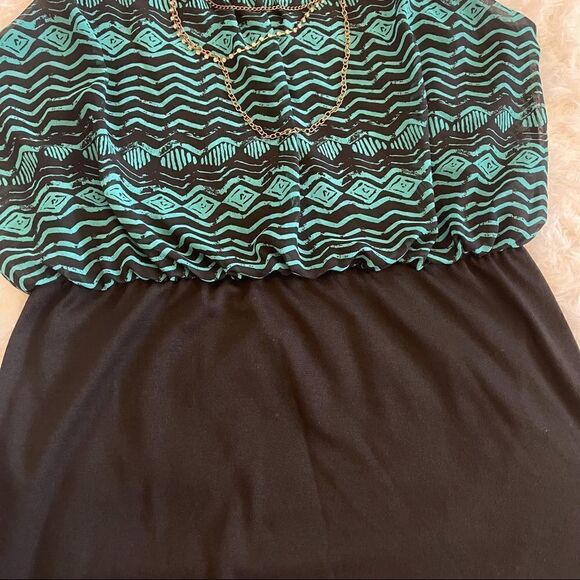 Bongo Y2K Vintage Teal/Black Print Blouson Sleeveless Tank Mini Dress;SZ XL; EUC - Picture 9 of 14